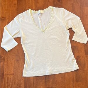 Alpaca International V-Neck Blouse with Ruffle Trim